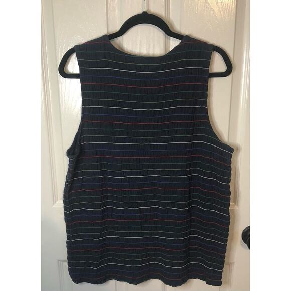 CJ Banks Navy Blue Striped Stretchy Tank Top Gathered Colorful 4th of July - 1X - Picture 5 of 5